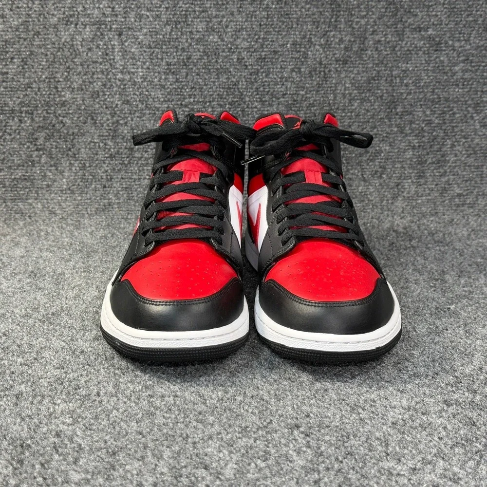 Jordan 1 Mid Basketball Shoes Men's 12 White Black Red Retro Athletic Sneakers